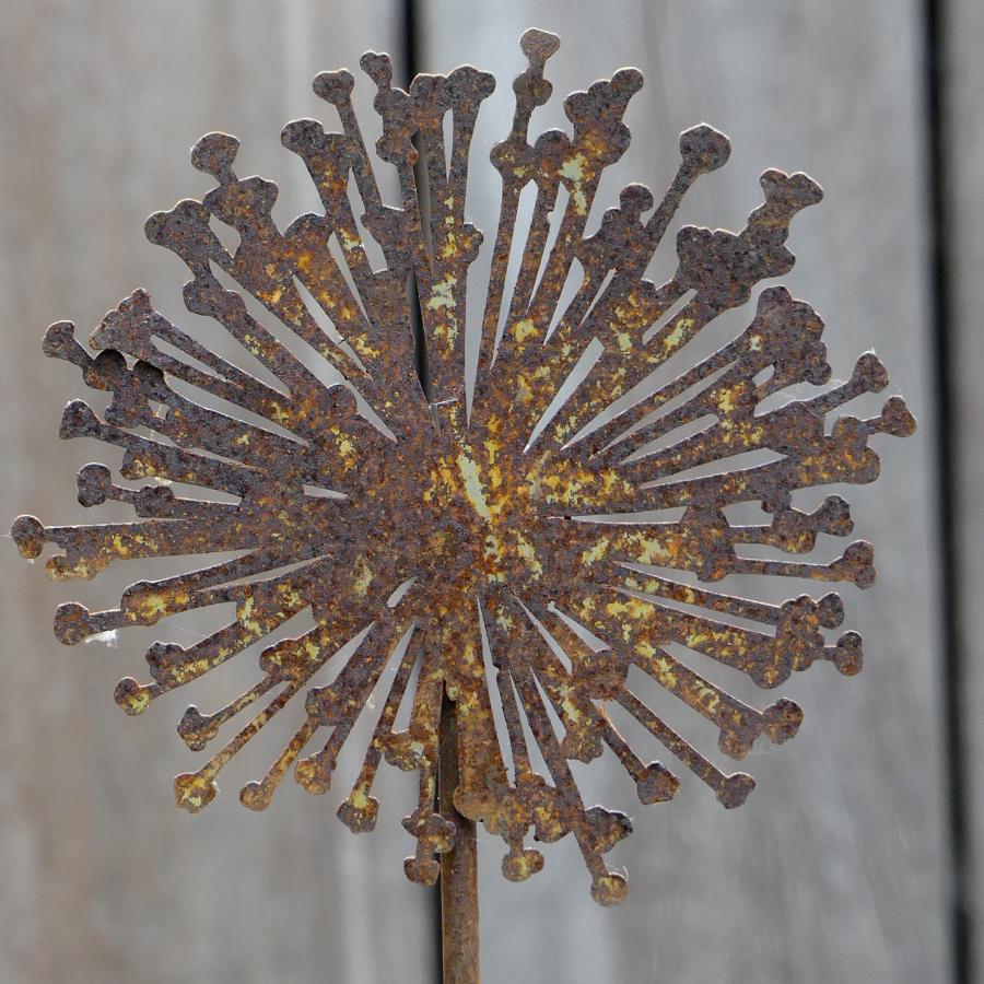 Petite fleur d'ail plate H110cm à piquer en fer rouillé