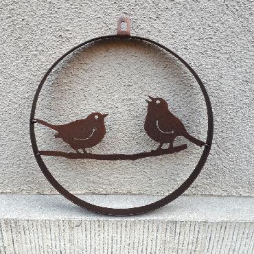 Cercle décoratif 2 oiseaux diamètre 25 cm à suspendre ou à poser en fer brun