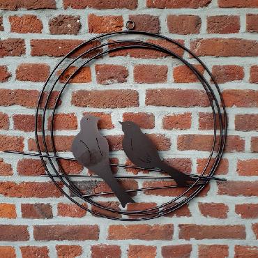 Cercle décoratif 2 oiseaux diamètre 55 cm à suspendre ou à poser en fer brun