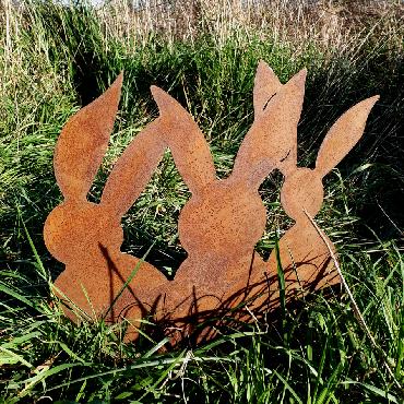 Trio lapins assis à poser en fer rouillé