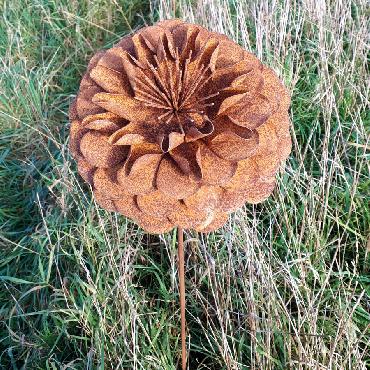Fleur de dalhia diamètre 22cm à piquer en fer rouillé