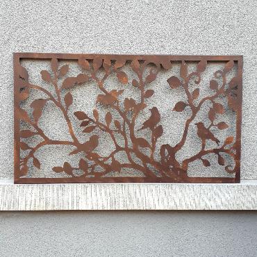 Cadre rectangulaire oiseaux et branches à suspendre en fer brun
