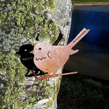 Oiseau moineau H16cm à visser en fer rouillé