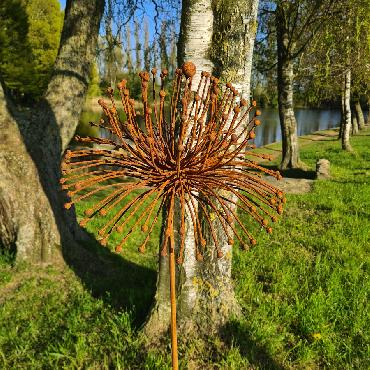Grande fleur allium spider 3D D35xH140cm à piquer en fer rouillé