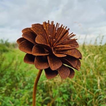 Fleur mini dahlia 3D D14xH142cm à piquer en fer rouillé