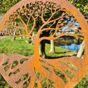 Petit cercle décoratif arbre de vie D20xH150cm à piquer en fer rouillé