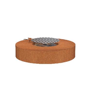 Table de feu ronde en acier corten 1250x280 mm avec grille