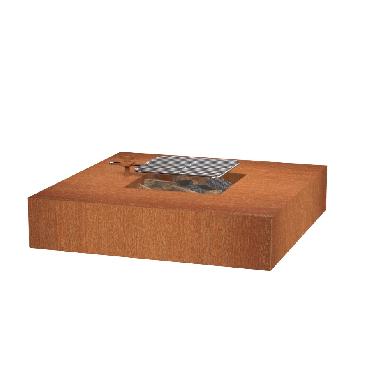 Table de feu carrée en acier corten 1200x1200x280 mm avec grille
