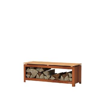Banc pour le rangement du bois de chauffage en acier corten 1200x400x430 mm