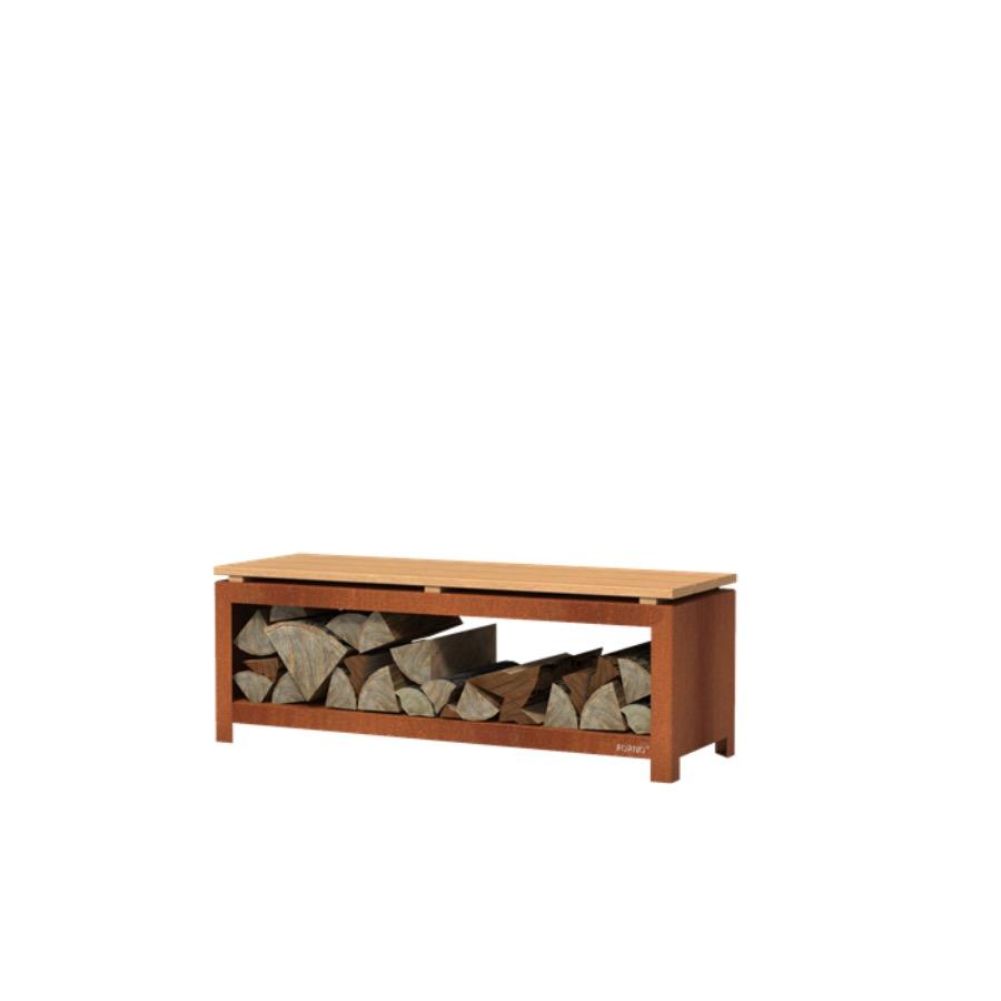 Banc pour le rangement du bois de chauffage en acier corten 1200x400x430 mm