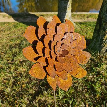 Fleur Zinnia 3D D25xH108cm à piquer en fer rouillé
