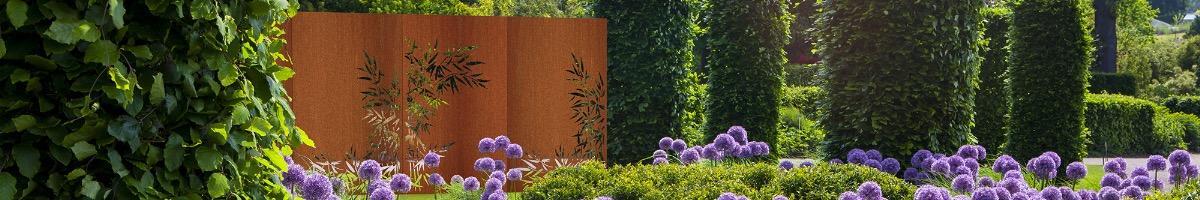 Panneaux décoratifs, objets de décoration en acier corten tendance au jardin.